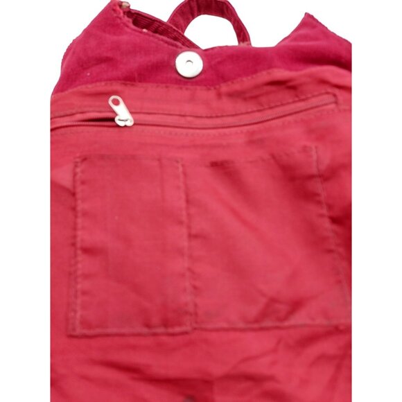 Knit Crocheted Red Boho Hand Shoulder Bag patterned with pom poms snap closure - Picture 8 of 10